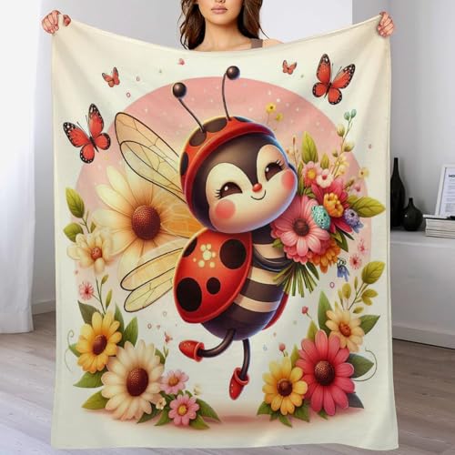 Ladybug - Manta de forro polar para las cuatro estaciones, suave, cálida y fácil de limpiar para...
