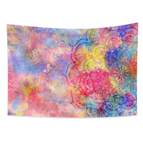 YONGFOTO 150x130cm Mandala tapiz, Color psicod&eacute;lico Fibra de poliester colgar en la pared para Yoga...
