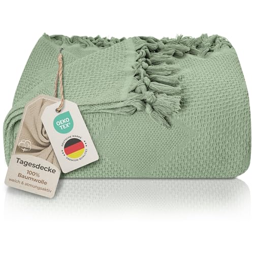 LAYNENBURG Premium Manta sof&aacute; con Flecos anudados a Mano - 100% algod&oacute;n - 200 x 220 cm XXL -...