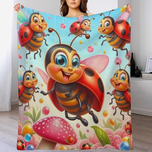 Ladybug - Manta suave para sofá, ligera y cálida, muy suave, cómoda, perfecta para el sofá, la...