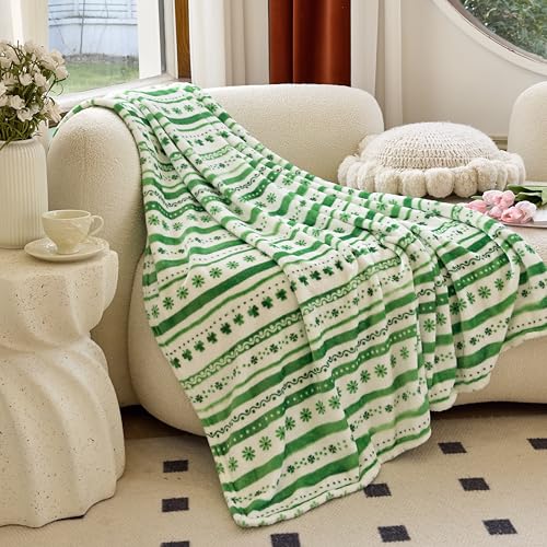Elegant Comfort Terciopelo de Lujo Super Suave Lucky Green Trébol Irlandés Imprimir Manta Polar -...