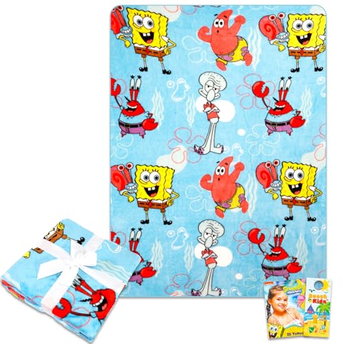 Juego de manta de forro polar de Bob Esponja, paquete con manta suave y calcoman&iacute;as, m&aacute;s para...