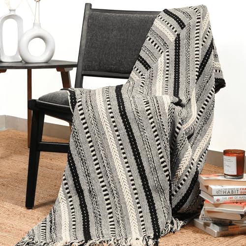Manta de lanzamiento de boho con rayas trenzadas - 50x60 pulgadas Tiradores tejidos de lujo para el...