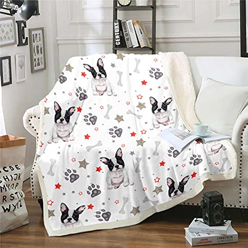 Manta de forro polar Sherpa con dise&ntilde;o de bulldog franc&eacute;s, manta mullida de felpa con tem&aacute;tica de...