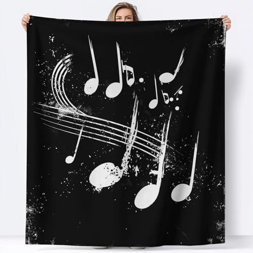 Rock Grunge Manta Sherpa, manta de rayas y notas musicales, 100 x 130 cm, c&aacute;lida y esponjosa,...