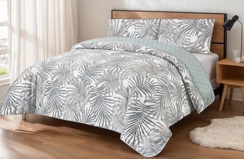 DH DREAMER HOME Colcha Boutis con Dise&ntilde;o Selva + 2 Funda Cojin 50x70 cm - Cubrecama Ligera Fina...
