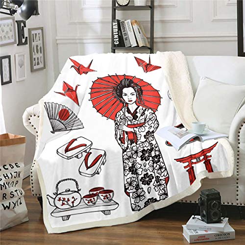 Manta japonesa para mujer, para sof&aacute;, silla, sof&aacute;, mujer, estilo japon&eacute;s, manta Sherpa de estilo...
