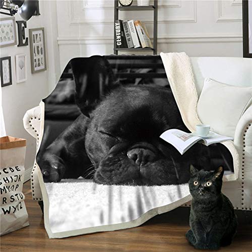 NGMZ Manta Negra Ropa de Abrigo Manta Blanda Suave Mullida mullida Impresi&oacute;n de Bulldog franc&eacute;s...