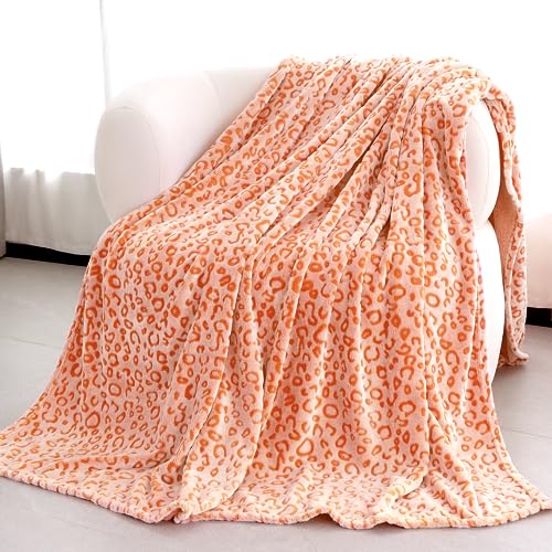 Manta naranja c&aacute;lida con estampado de leopardo, manta de forro polar suave, decoraci&oacute;n del hogar,...