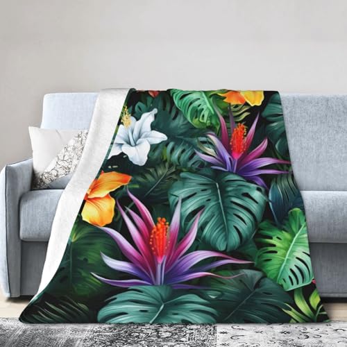 Manta de forro polar con dise&ntilde;o de hojas de palma, 102 x 127 cm, manta de forro polar de selva...