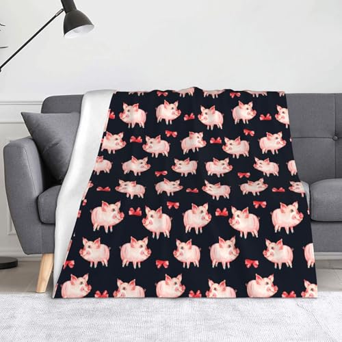 Manta roja con estampado de cerdito de 50 x 60 pulgadas, suave, resistente a las bolitas, cálida y...