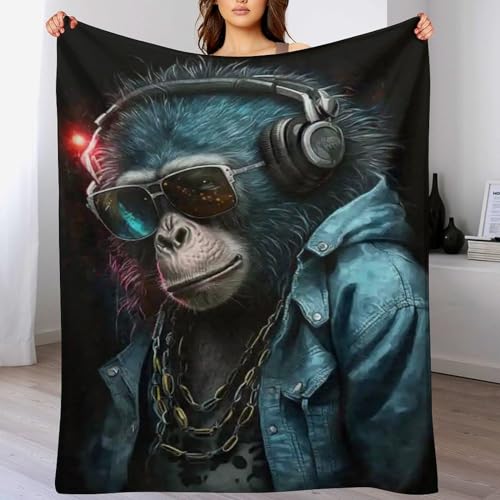 Monkey DJ - Manta suave de franela de fácil cuidado, ultrasuave y cálida para todas las...