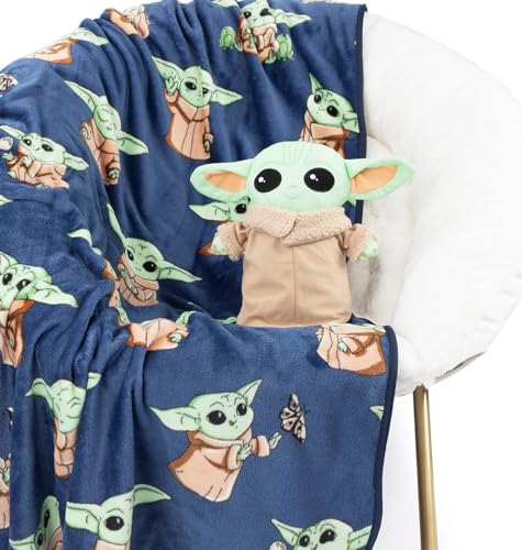 Manta de Felpa Suave y Almohada Mini con dise&ntilde;o de Star Wars The Mandalorian Grogu 130 x 150 cm -...