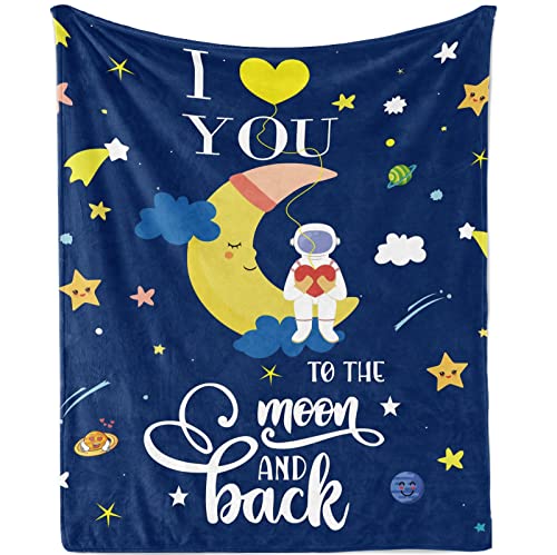 Jobkoo Manta de dibujos animados de astronautas con texto en ingl&eacute;s 'I Love You to The Moon and...