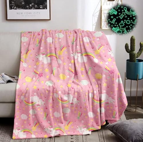 Manta de unicornio que brilla en la oscuridad para ni&ntilde;as, manta de unicornio s&uacute;per suave para...