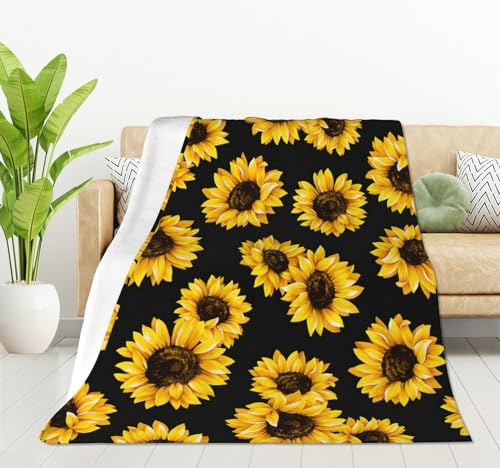 HGOD DESIGNS Manta de girasoles negros con flores tropicales y margaritas, ultra suave, c&aacute;lida,...