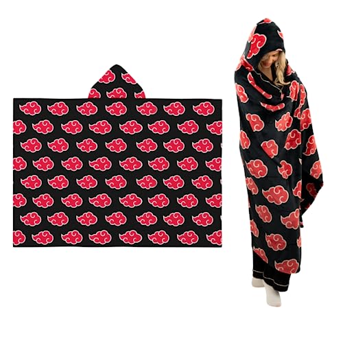 Franco Naruto Anime Akatsuki Cloud Bedding Super Soft and Cozy Wearable Hooded Throw Blanket, 70 in...