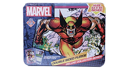 San Diego Previews Exclusiva 2023 Marvel Wolverine Card PX Deluxe Manta de forro polar y lata