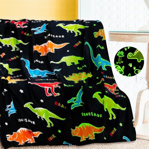 Gxhong Manta Infantil con dise&ntilde;o de Dinosaurio Luminoso, 100 cm x 150 cm, Regalo de cumplea&ntilde;os,...