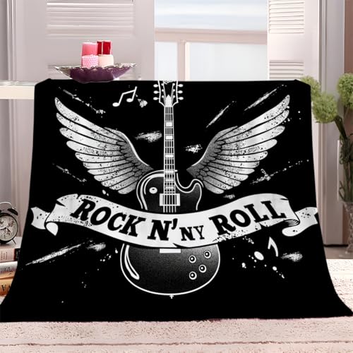 Gen&eacute;rico Manta Franela para Cama Guitarra Rock Y Alas 100x130 cm Manta para Sof&aacute;, Suave, C&aacute;lida,...