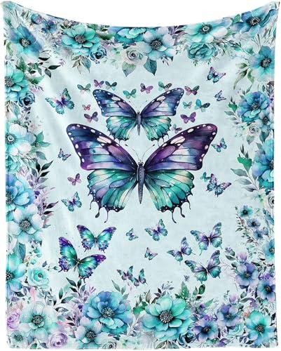 Chickwin Manta Franela Cama 90 135 150, Patrón Mariposa 3D Manta para Sofá Invierno Manta Felpa...