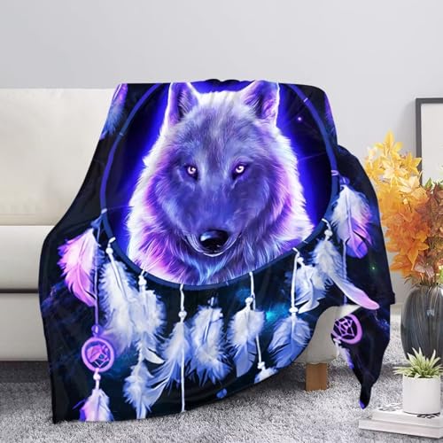 UOIMAG Manta de atrapasue&ntilde;os, dise&ntilde;o de lobo, ligera, para sof&aacute;, silla, tama&ntilde;o S