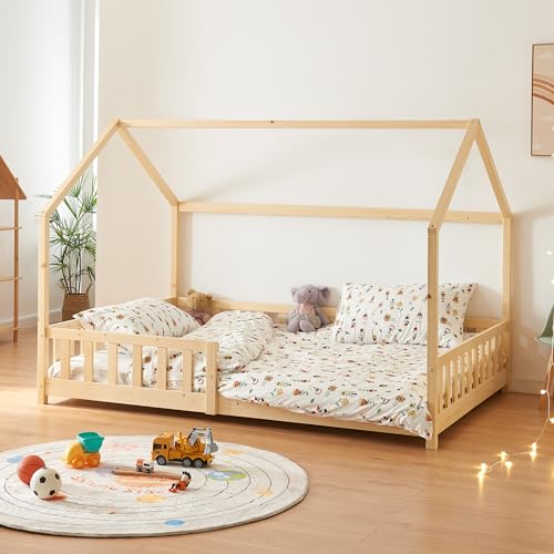 [en.casa] Cama para Ni&ntilde;os Hesel Decorativa Cama Infantil Individual con Somier y Barandilla...