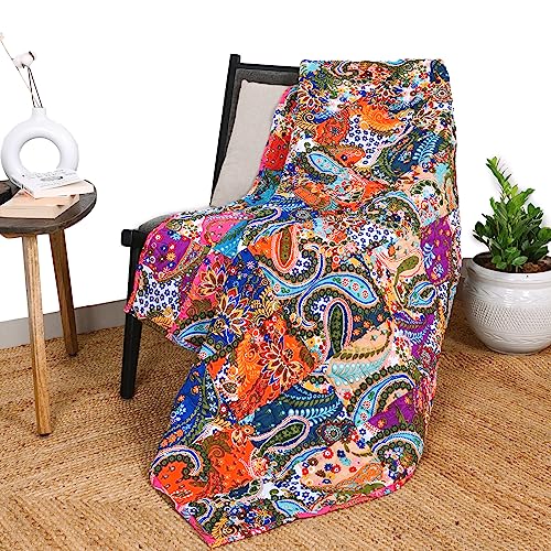 Colcha de Mosaico Multicolor rajrang Manta de Lanzamiento Acolchado Reversible Vintage de la Sala de...