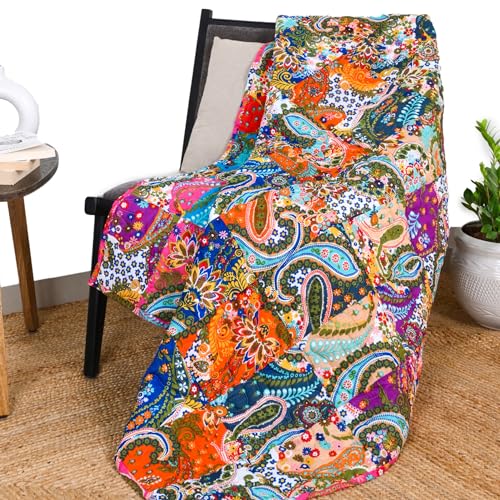 RAJRANG BRINGING RAJASTHAN TO YOU Patchwork Reversible Lanzamiento Acolchado 50 x 60 Pulgadas Manta...