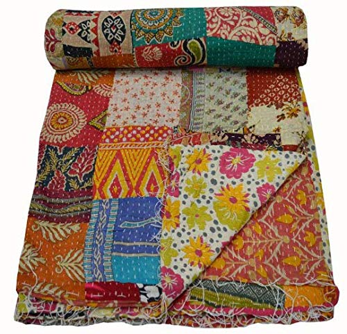 Estationeryhouse Colcha India Vintage de Retazos Kantha Hecha a Mano, Manta Reversible de Tela de...