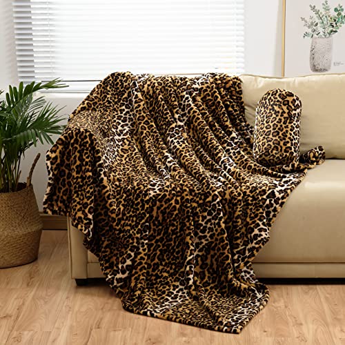 Bnuitland Manta de Franela de Forro Polar con Estampado de Leopardo con Bolsa de Almacenamiento de...