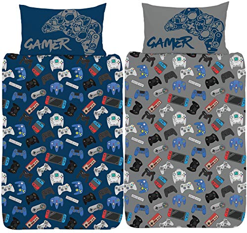 GAMER Juego de funda de edred&oacute;n individual, dise&ntilde;o de mando de videojuegos, juego de cama...