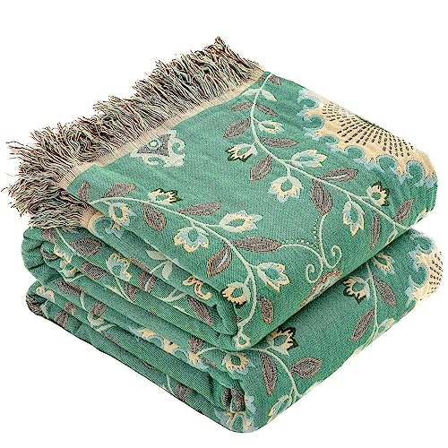 HOORDRY Manta reversible de doble cara con flecos, 230 x 250 cm, 100 % algod&oacute;n, dise&ntilde;o de...